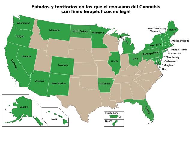 Estados donde la marihuana medicinal es legal en EEUU